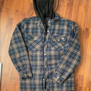 Plaid Hooded Jacket - Blue and Tan